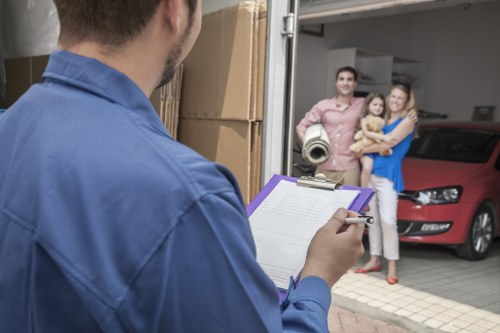 Packed moving boxes and furniture ready for house removals in Hampstead